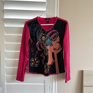 Pink & Black Embellished Y2K Long Sleeve | Similar to Custo Barcelona
